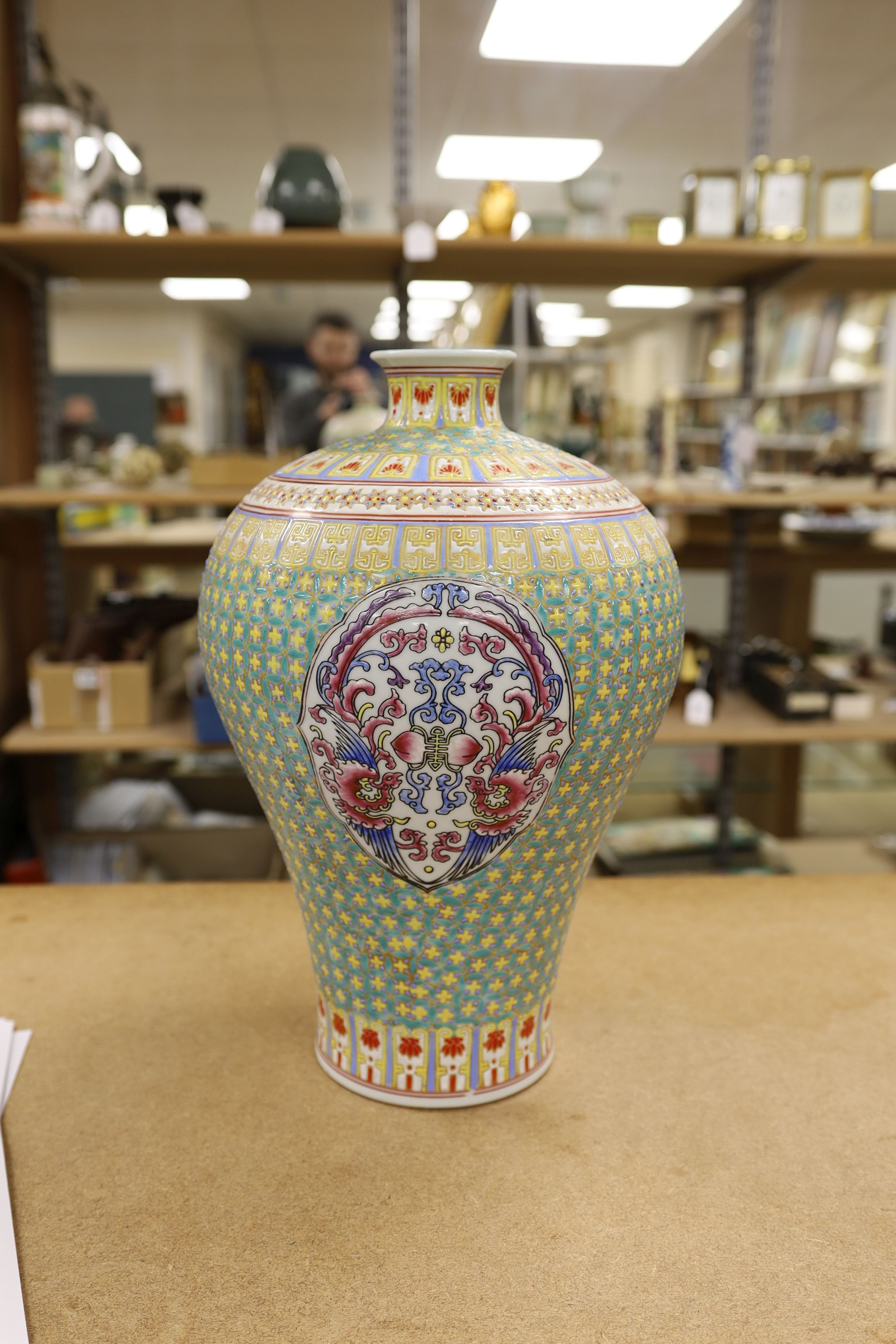 A Chinese enamelled porcelain meiping, 39cm